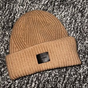AllSaints Tan Knit Beanie with Logo Patch